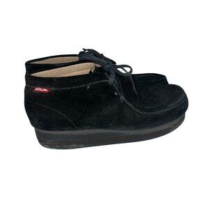 Clarks Mens Black Suede Leather Lace-Up Shoes 11.5M Leather Chukka Boots